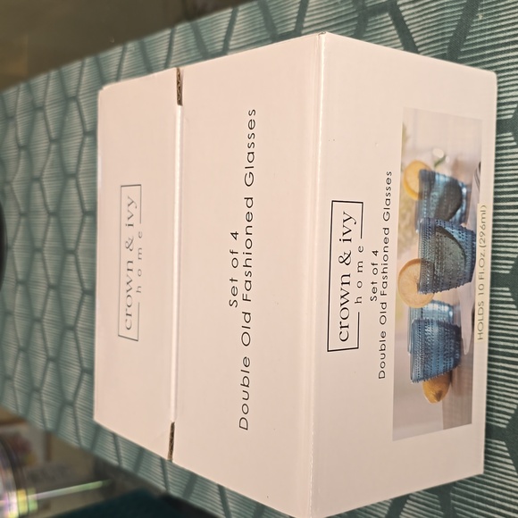 CROWN & IVY HOME BRAND SET OF 4 BLUE DOUBLE OLD FASHIONED 10 OZ DRINKING GLASSES - Picture 3 of 8